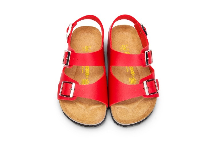 Birkenstock Two-Button Red Matte Leather Sandals