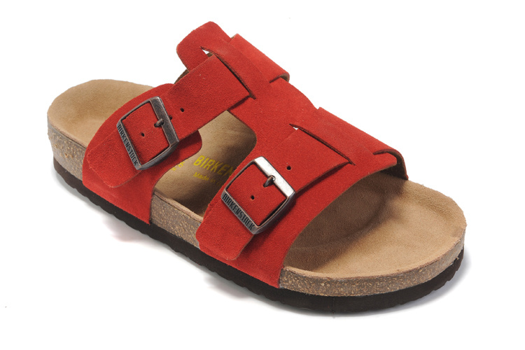 Birkenstock Two-Button Red Personality Scrub Leather Slippers