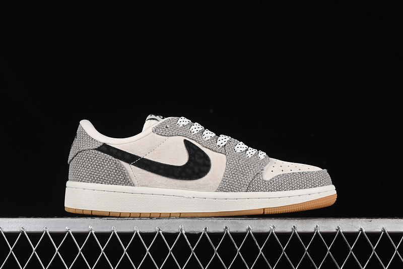 Travis Scott Fragment Design Nike Air Jordan 1 Low OG SP Brown Sole Grey White Sneakers