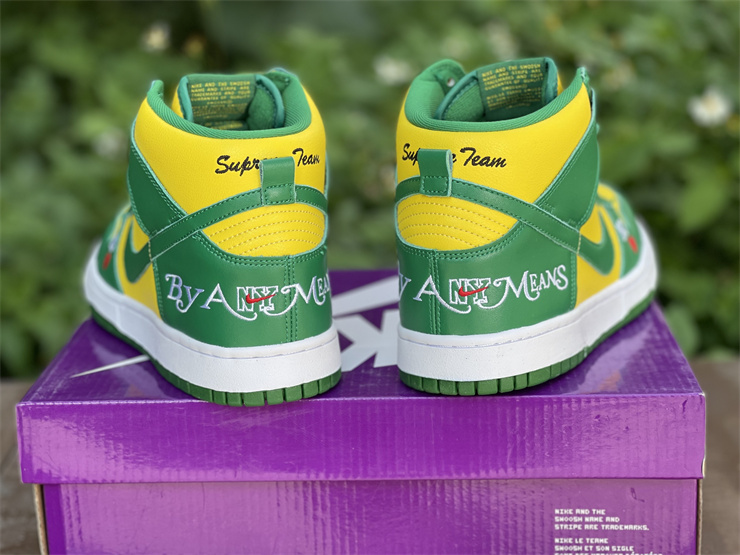 Nike SB Dunk High Supreme By Any Means Brazil 2022 Yellow Green Sneakers