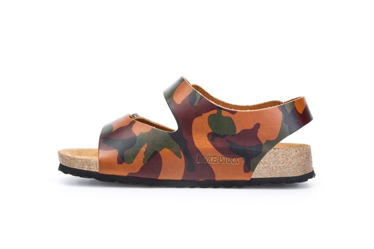 Birkenstock Two-Button Brown Camouflage Matte Leather Sandals
