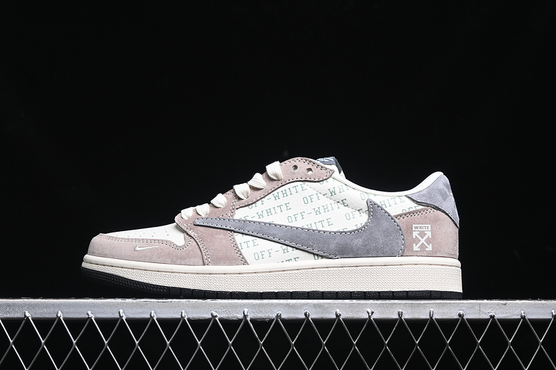 Travis Scott Fragment Design Nike Air Jordan 1 Low OG SP Grey White Light Brown Sneakers