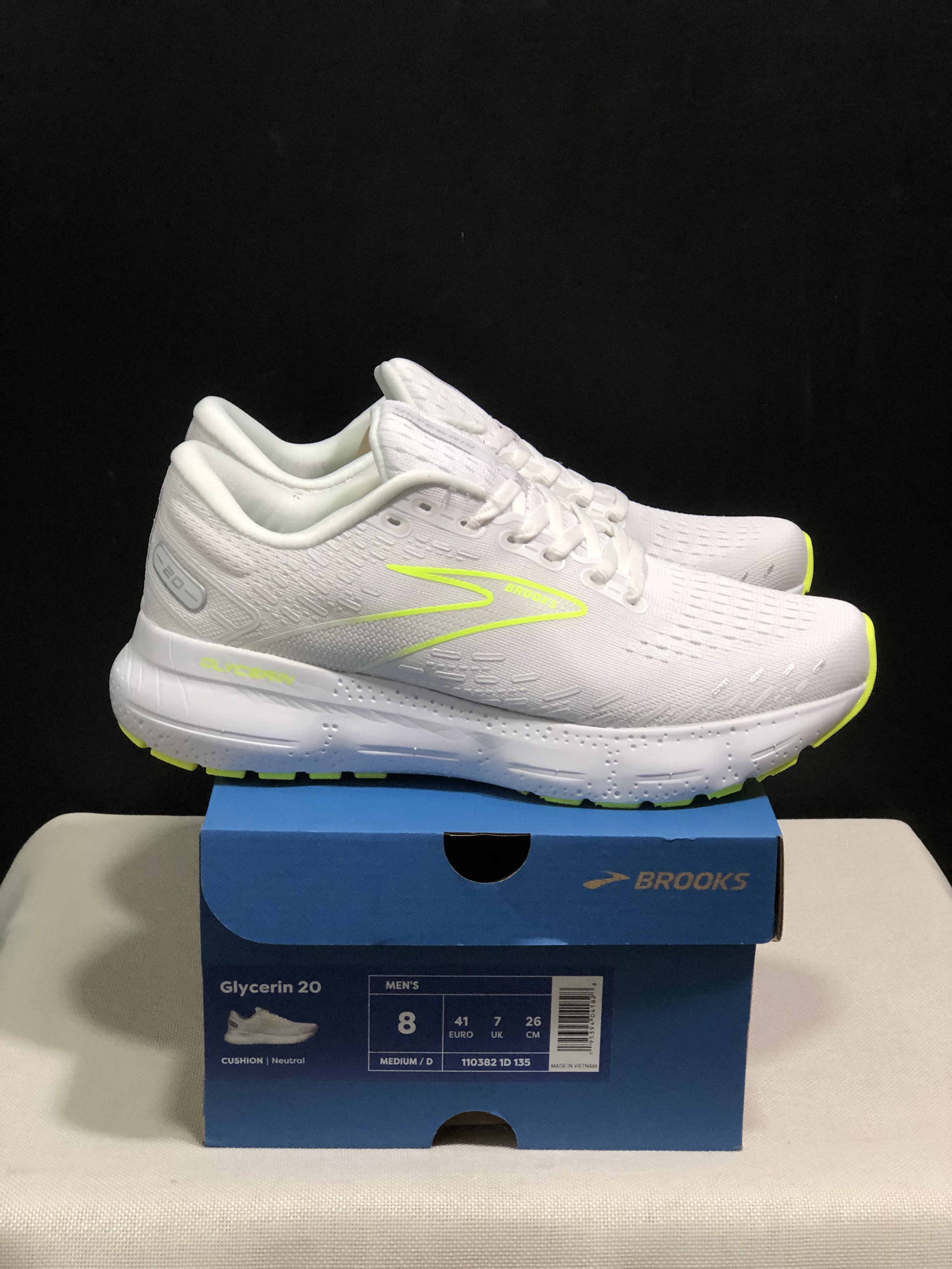 Brooks Glycerin GTS 20 Shock-absorbing Wear-resistant Running Shoes White/Fluorescent Green