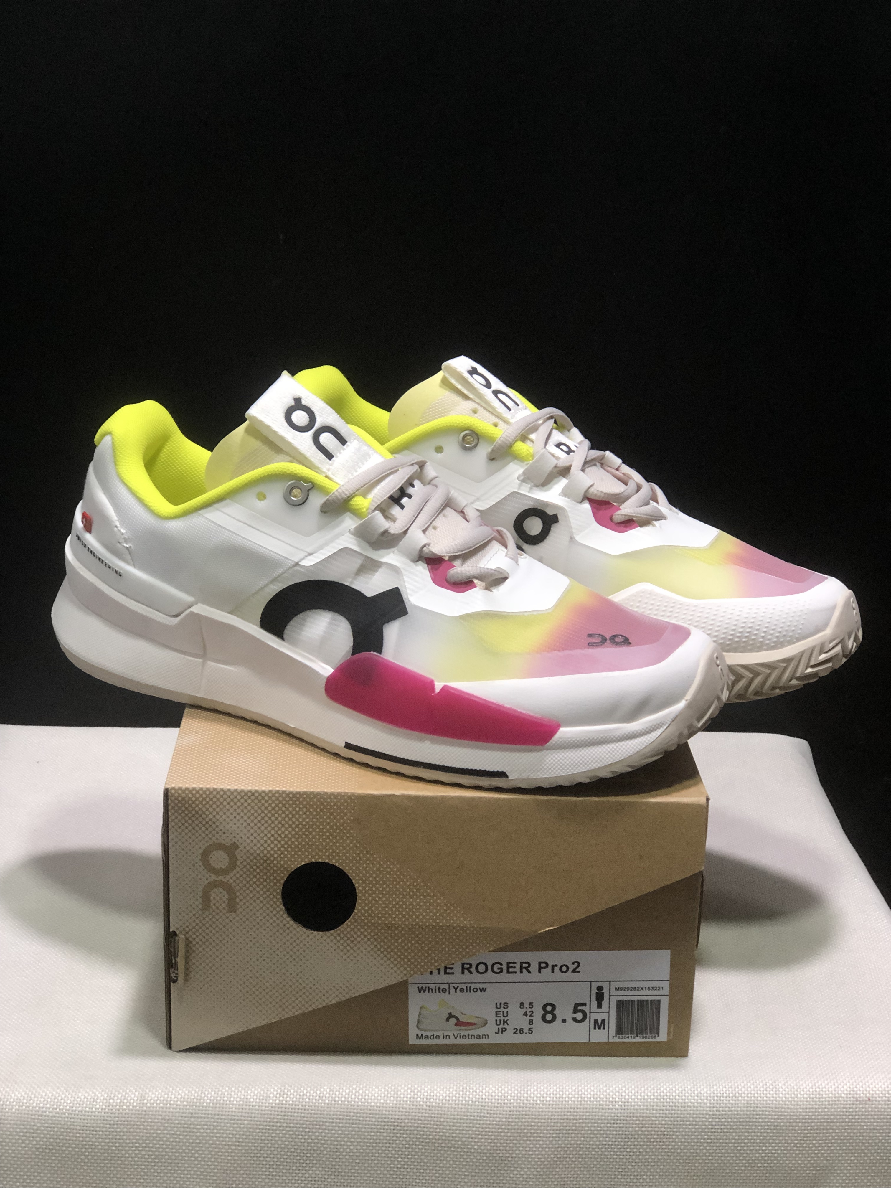 On Running The Roger Pro 2 Breathable Mesh Training Running Shoes White/Lemon Yellow/Rose Red