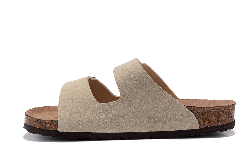 Birkenstock Two-Button khaki Scrub Leather Slippers