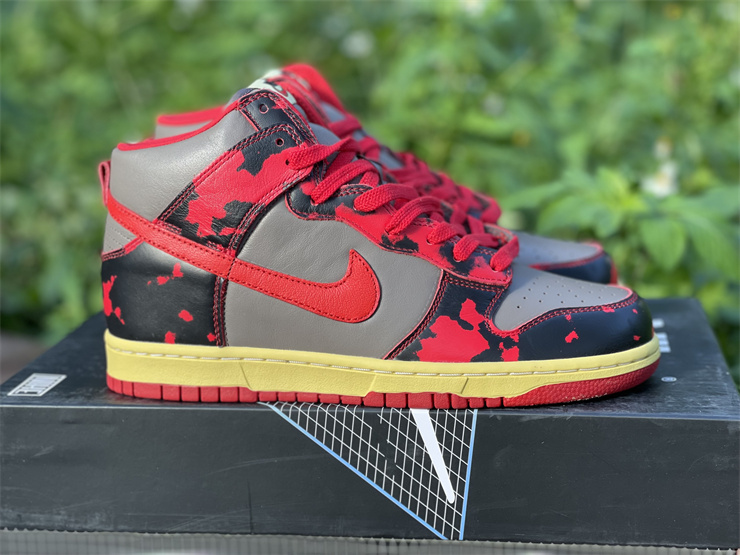 Nike Dunk High 1985 Retro Red Black Acid Wash Sneakers