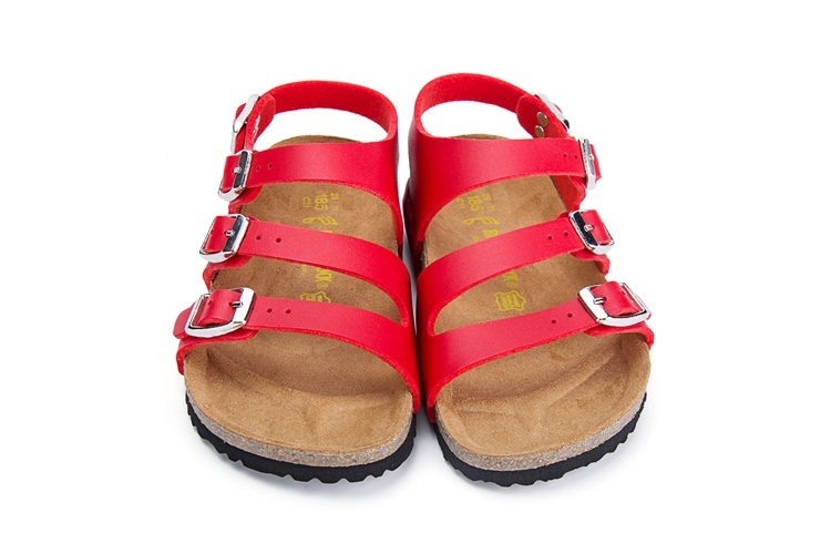 Birkenstock Ellice Three-Button Red Matte Leather Strappy Sandals