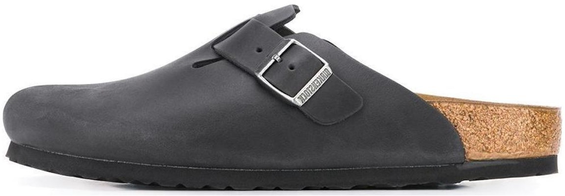 Birkenstock Boston Oiled Leather 0059463 Black Narrow Covered-Toe Slippers