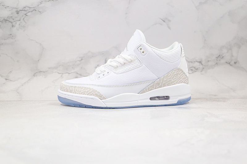 Nike Air Jordan 3 Retro Pure White Cement Transparent Sole Sneakers