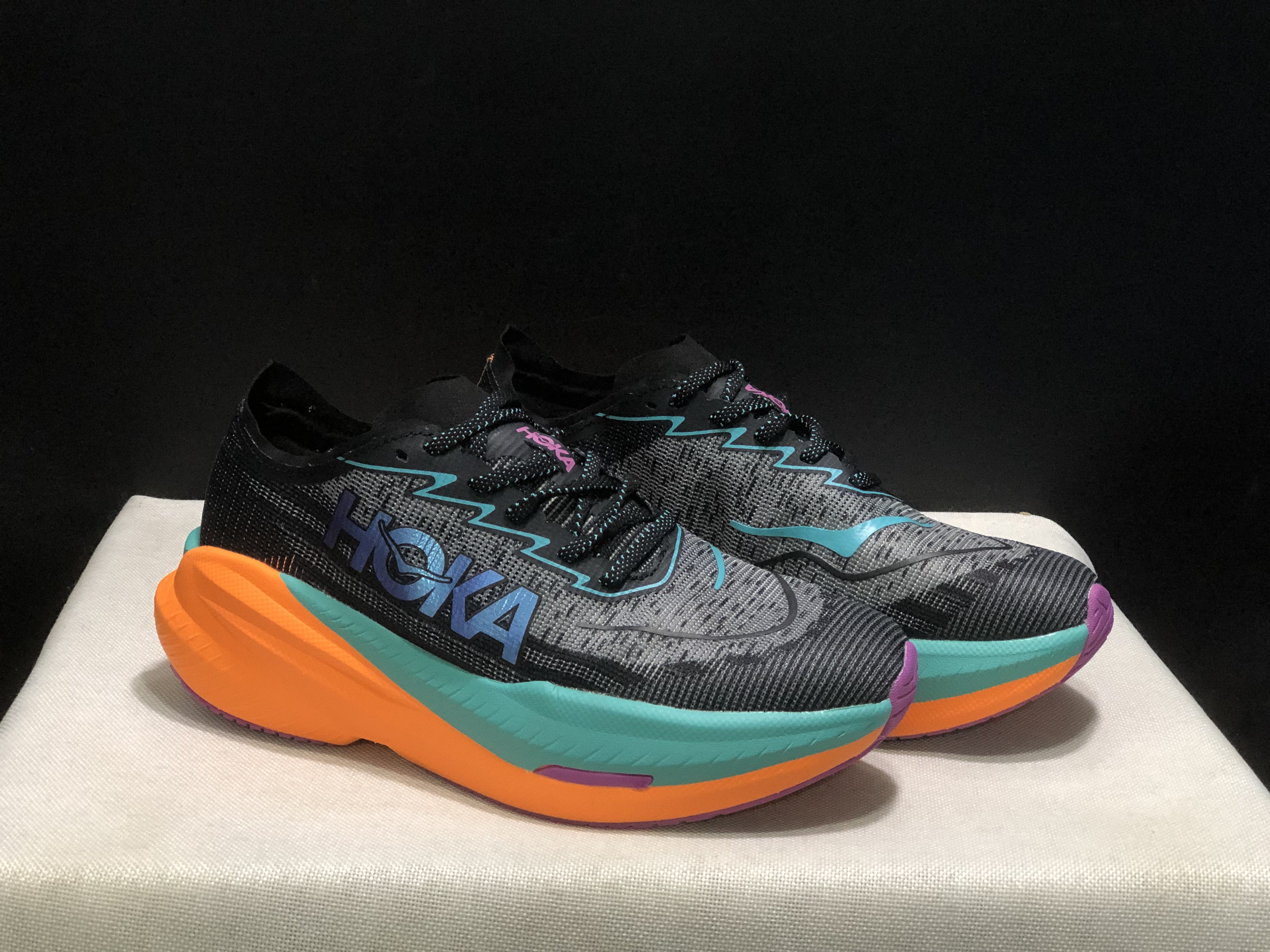 Hoka One One Mach X 2 Anti-slip Low-top Running Shoes Black/Green/Orange