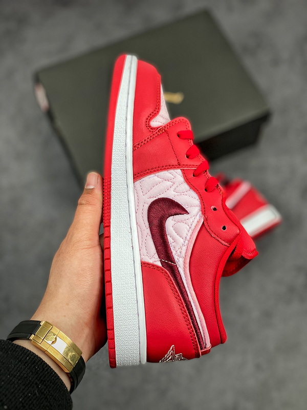 Nike Air Jordan 1 Low SE Red Quilt Valentines Pink Sneakers