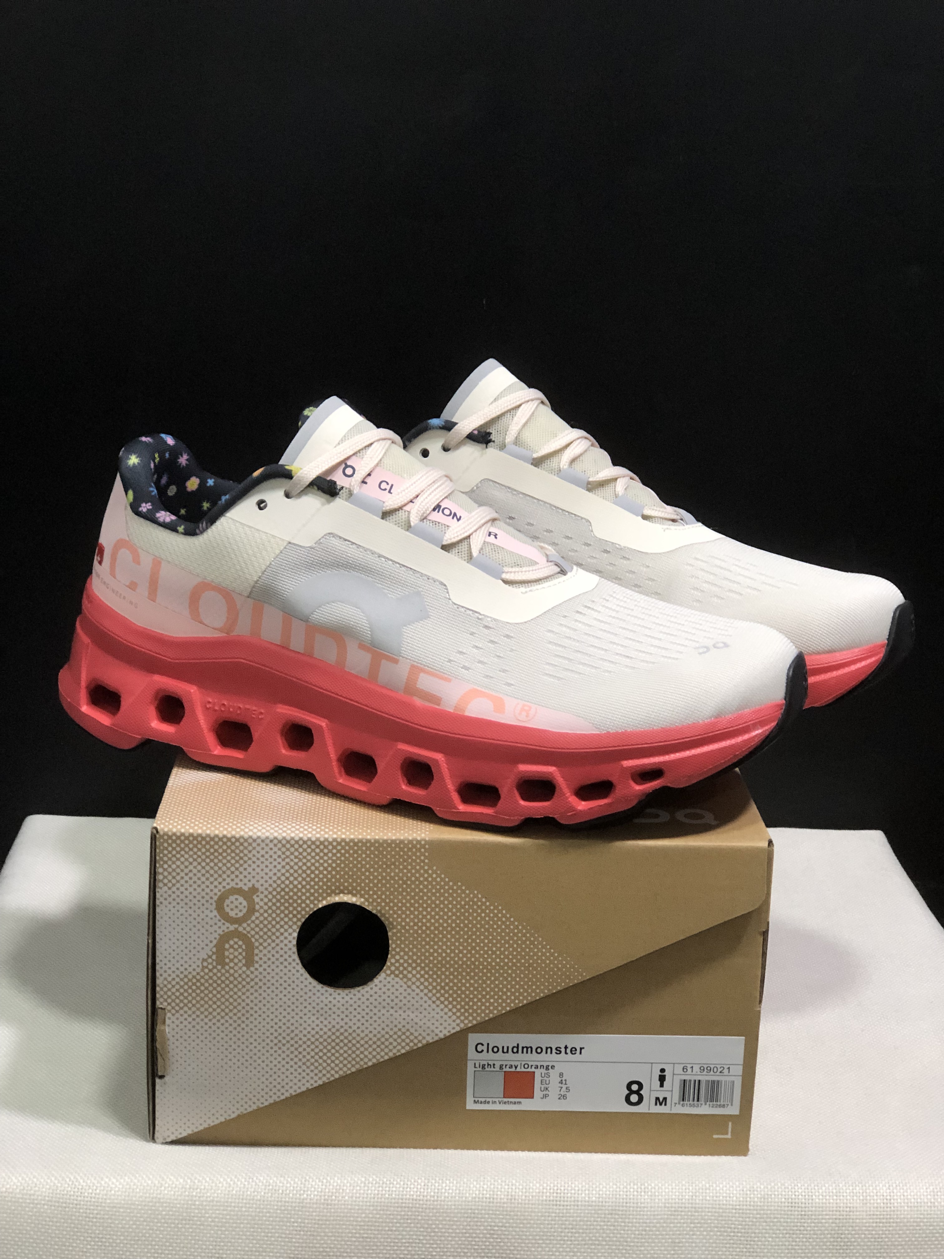 On Running Cloudmonster Anti-Slip Running Shoes Grayish-White/Orange-Red