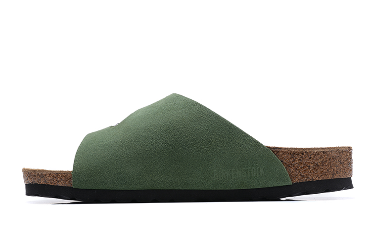 Birkenstock Two Buttons Green Scrub Leather Fashion Slippers
