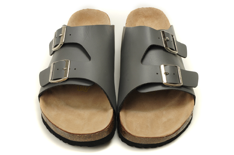 Birkenstock Two Buttons Gray Matte Leather Fashion Slippers