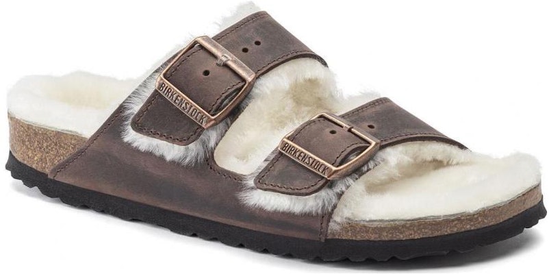 Birkenstock Arizona Shearling Waxy Leather Oiled Habana 1021049 Narrow Fit Brown Sandals