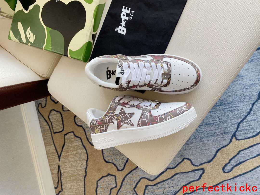 A Bathing Ape Bape Sta Sk8 Brown And White Embossed Patent Leather