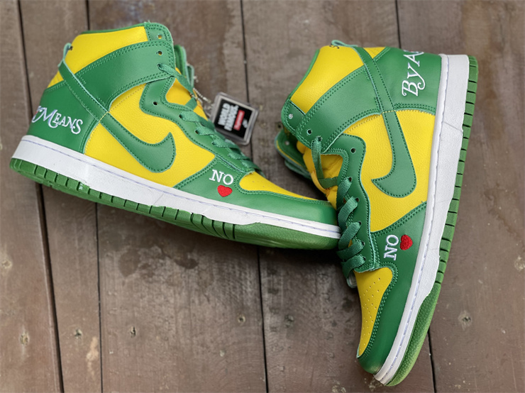 Nike SB Dunk High Supreme By Any Means Brazil 2022 Yellow Green Sneakers