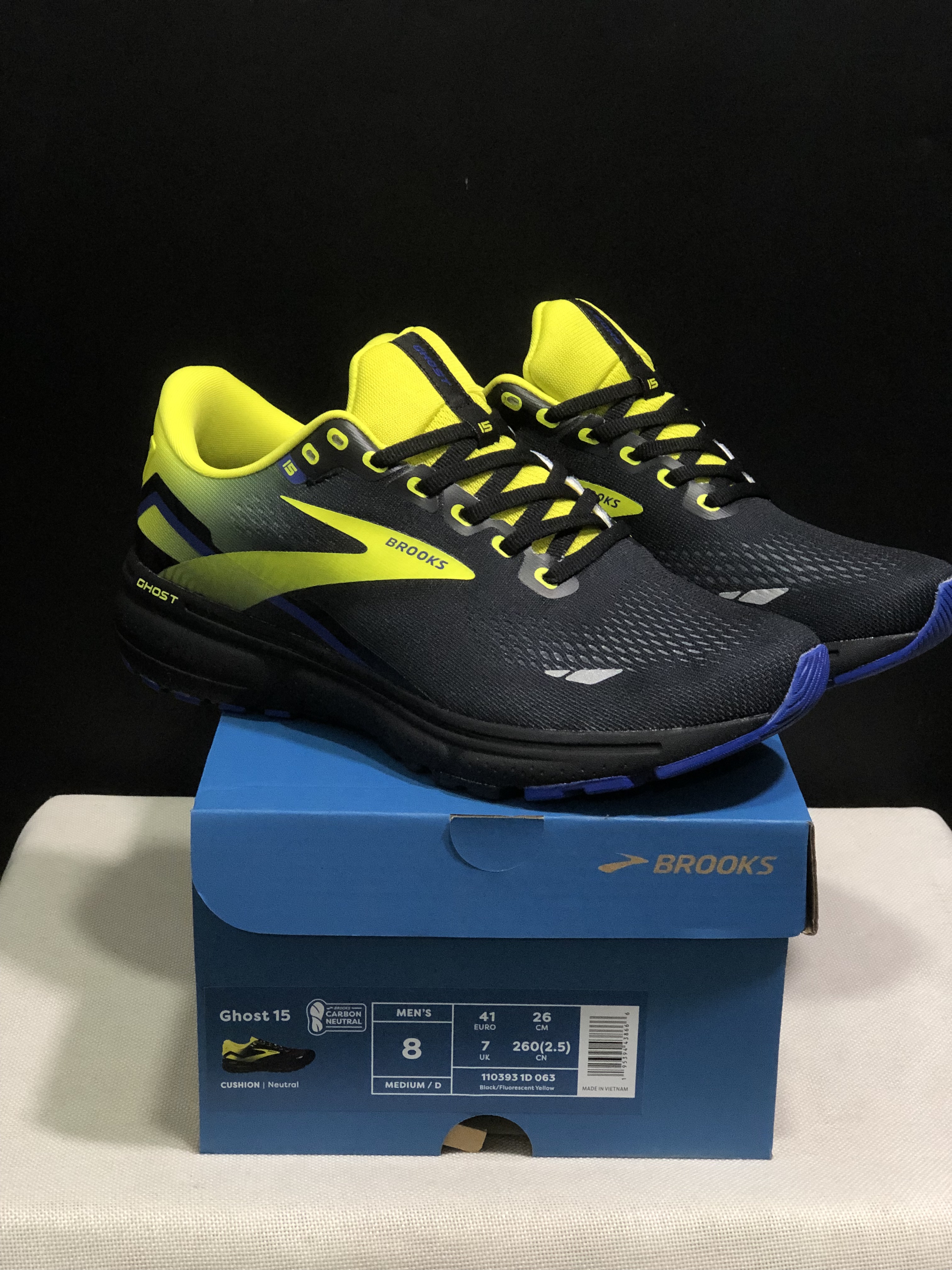 Brooks Ghost 15 Shock-absorbing Wear-resistant Low-top Running Shoes Black/FluoreScent Yellow