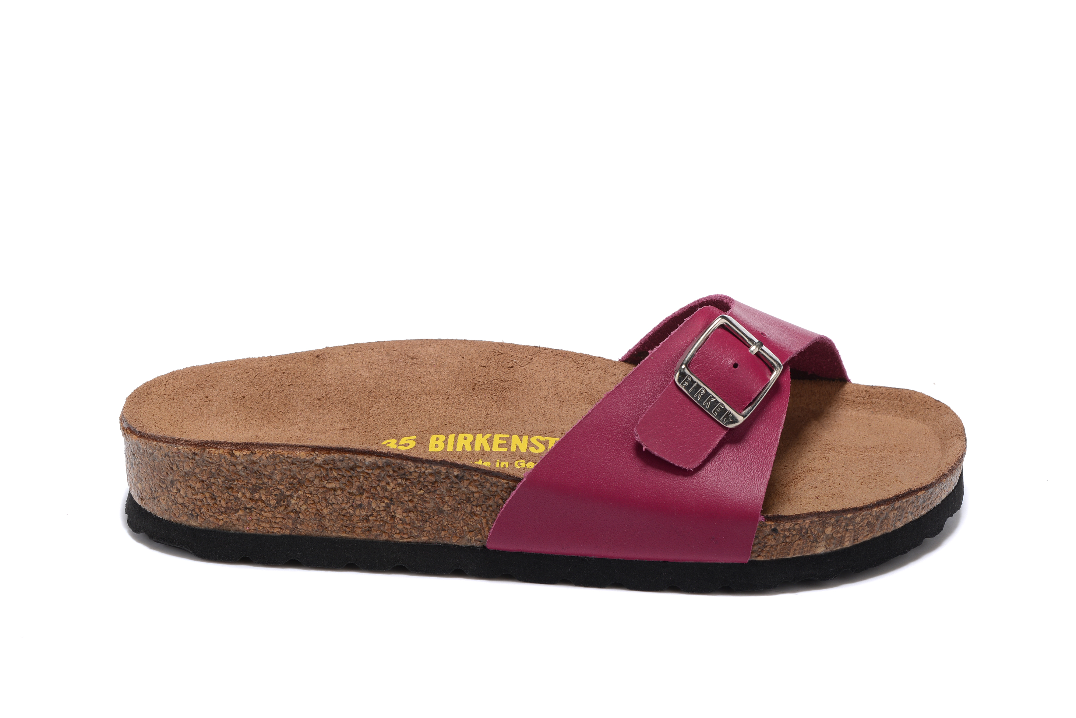Birkenstock Madrid Rose Red Single Strap Slide Leather Sandals