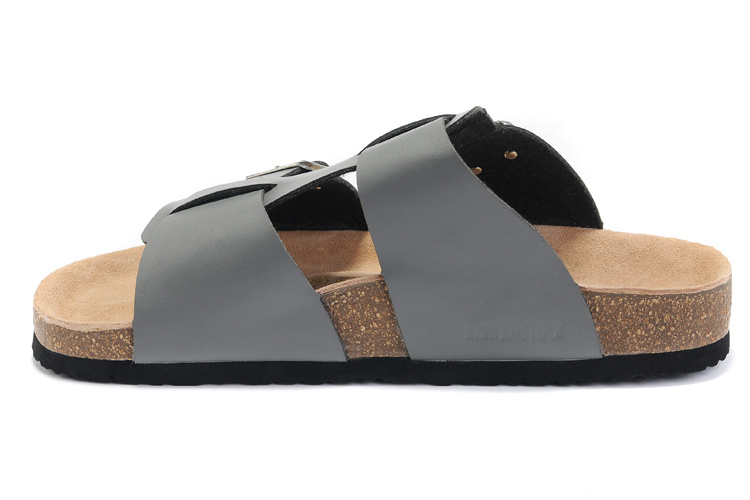 Birkenstock Two-Button Gray Personality Matte Leather Slippers
