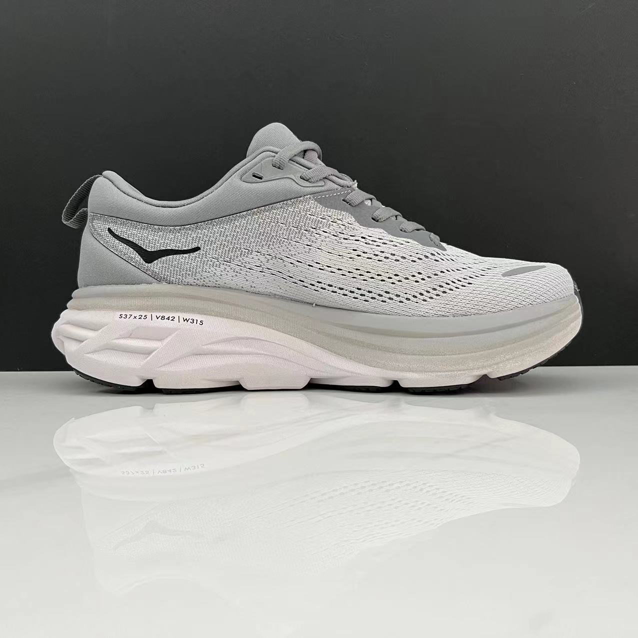 Hoka One One Bondi 8 Breathable Low-top Running Shoes Sneakers Gray