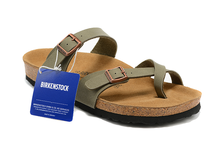 Birkenstock Two-Button Ringfinger Gray Green Scrub Leather Slippers