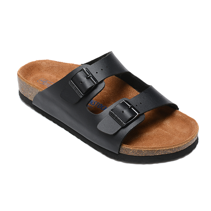 Birkenstock Two-Button Black Casual Leather Slippers