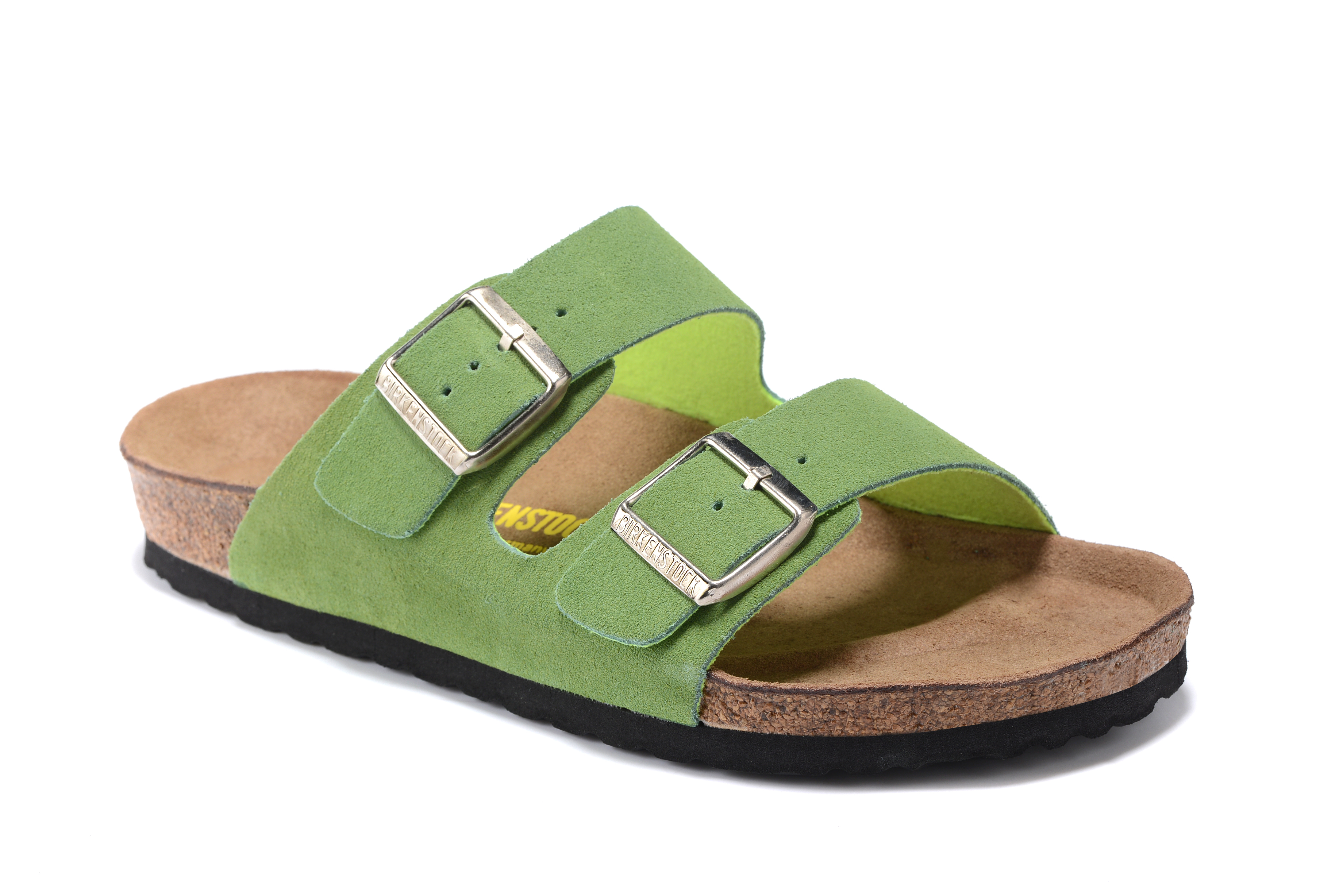 Birkenstock Arizona Apple Green Two Buckle Suede Leather Sandal