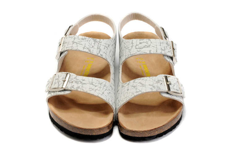 Birkenstock Two-Button White Pattern Matte Leather Sandals