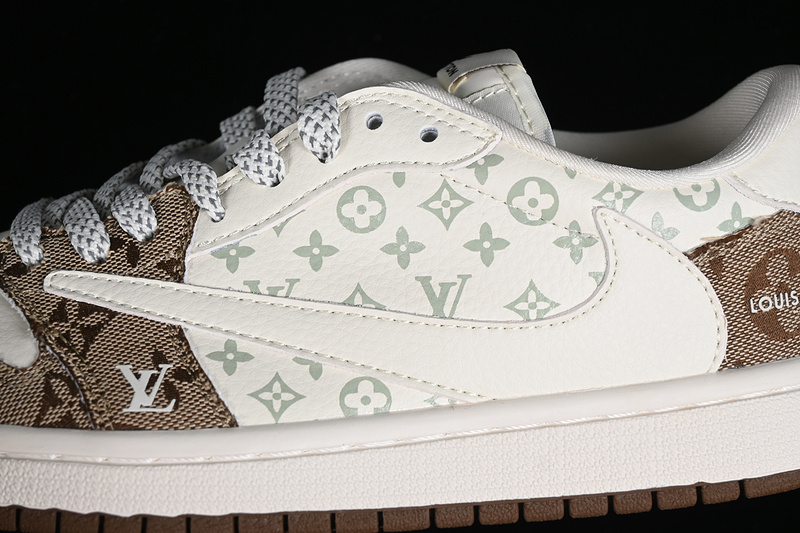 Nike Air Jordan 1 Low OG SP Travis Scott Fragment Design LV White Brown Printing Sneakers