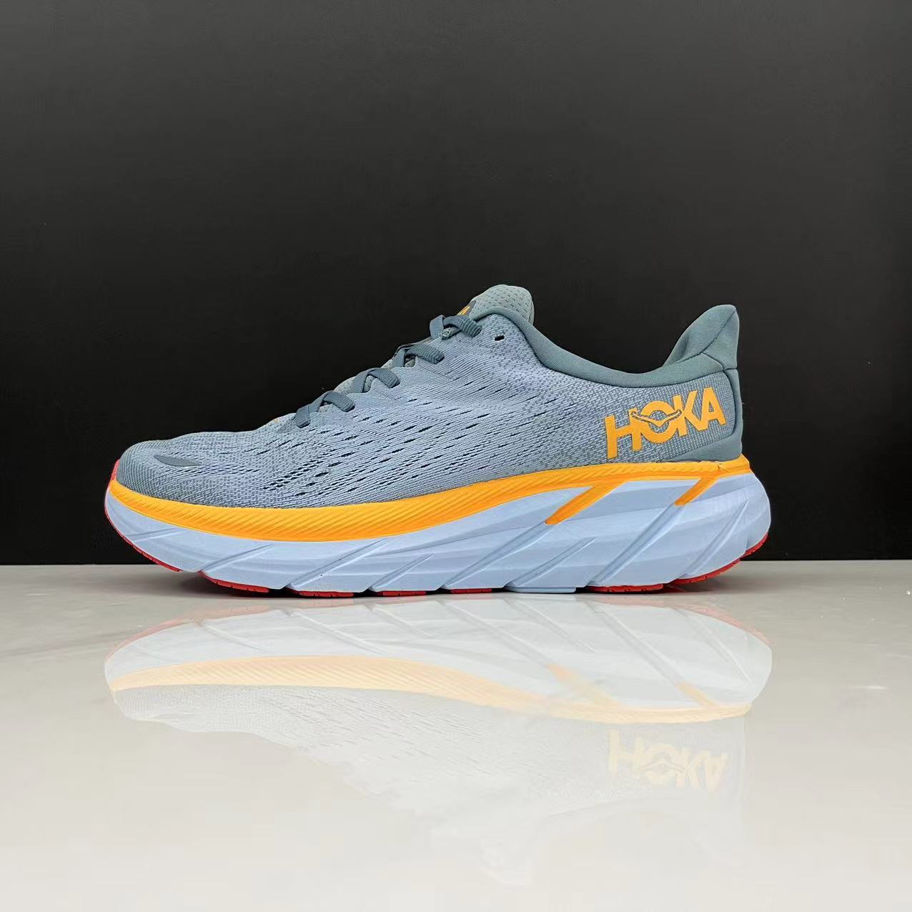Hoka One One Clifton 8 Fashion Shoes Shock-absorbing Sneakers Blue Grey