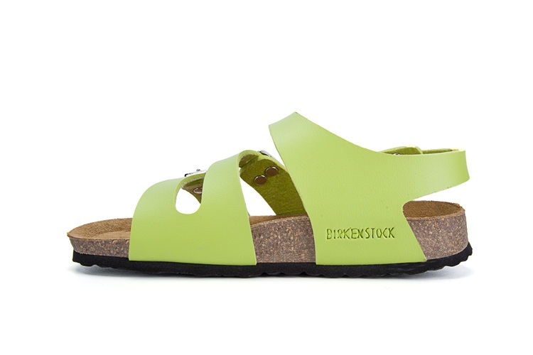 Birkenstock Ellice Three-Button Light Green Matte Leather Strappy Sandals