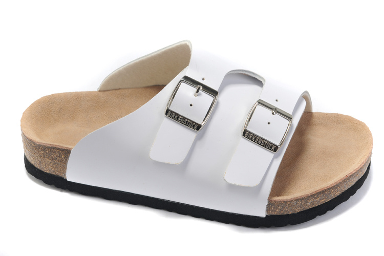 Birkenstock Two Buttons White Matte Leather Fashion Slippers