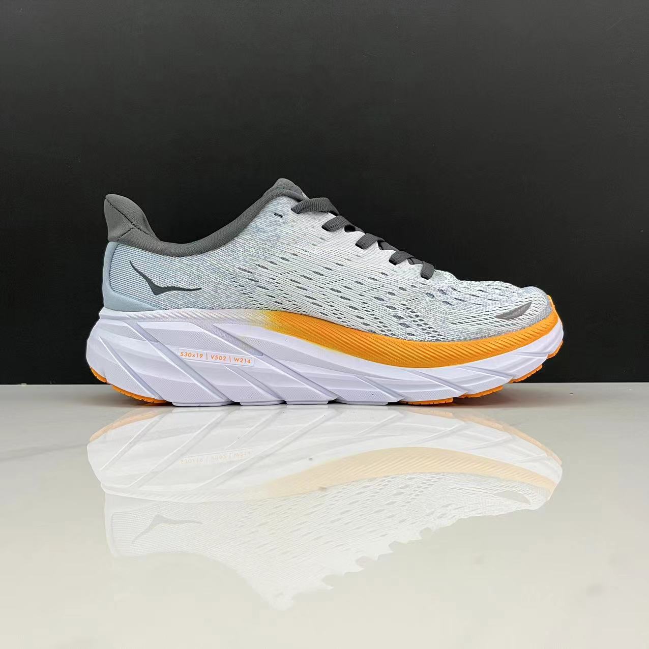 Hoka One One Clifton 8 Fashion Shoes Shock-absorbing Sneakers Silver-gray