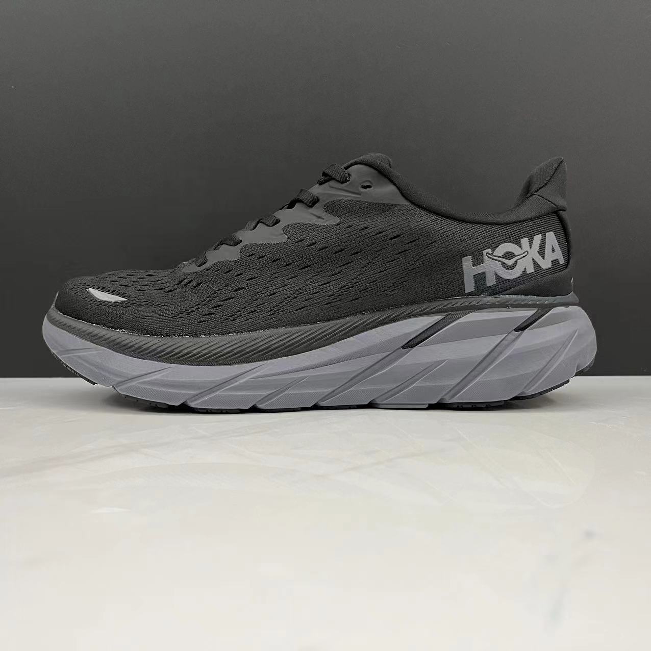 Hoka One One Clifton 8 Fashion Shoes Shock-absorbing Sneakers Black