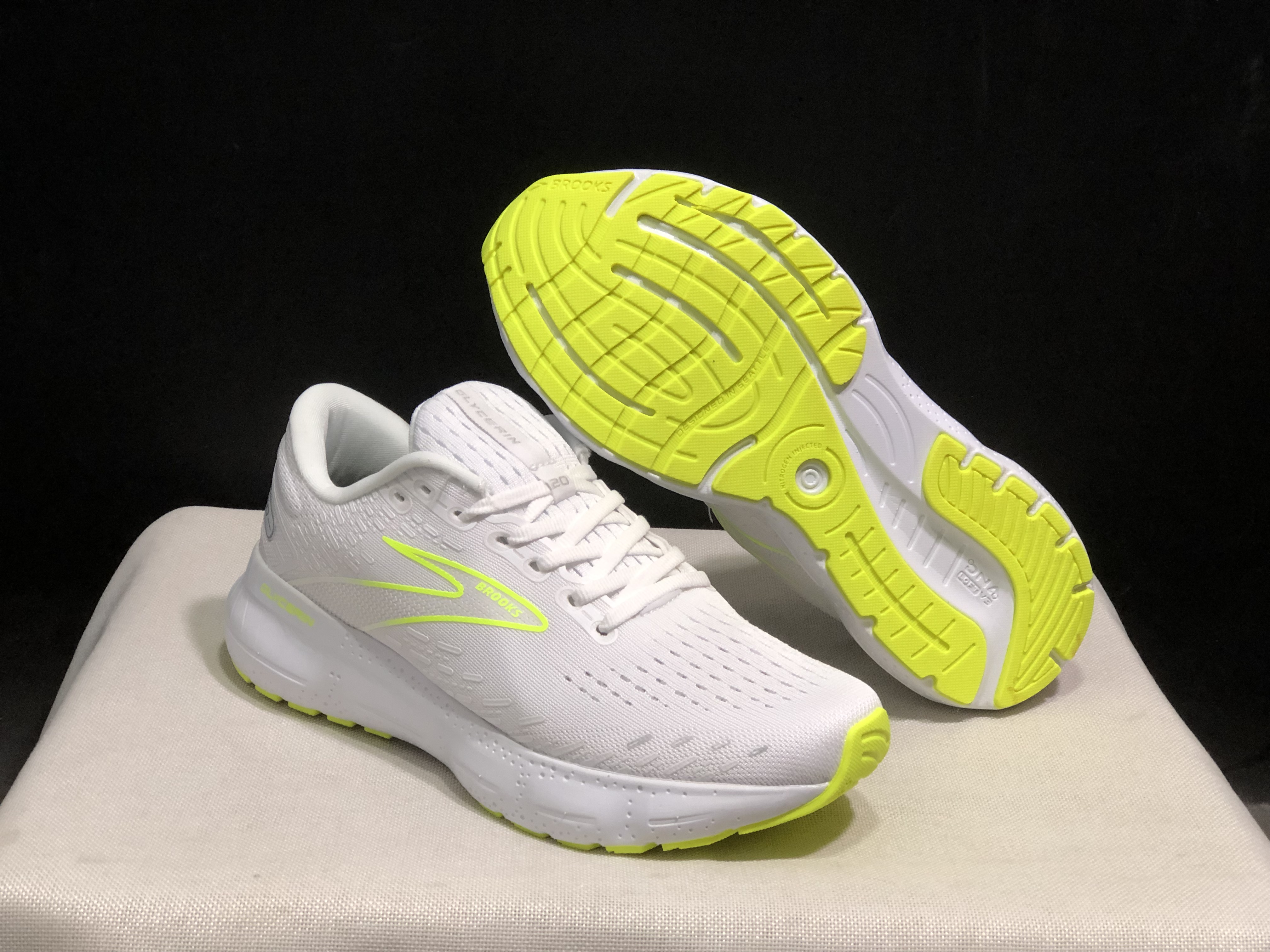 Brooks Glycerin GTS 20 Shock-absorbing Wear-resistant Running Shoes White/Fluorescent Green