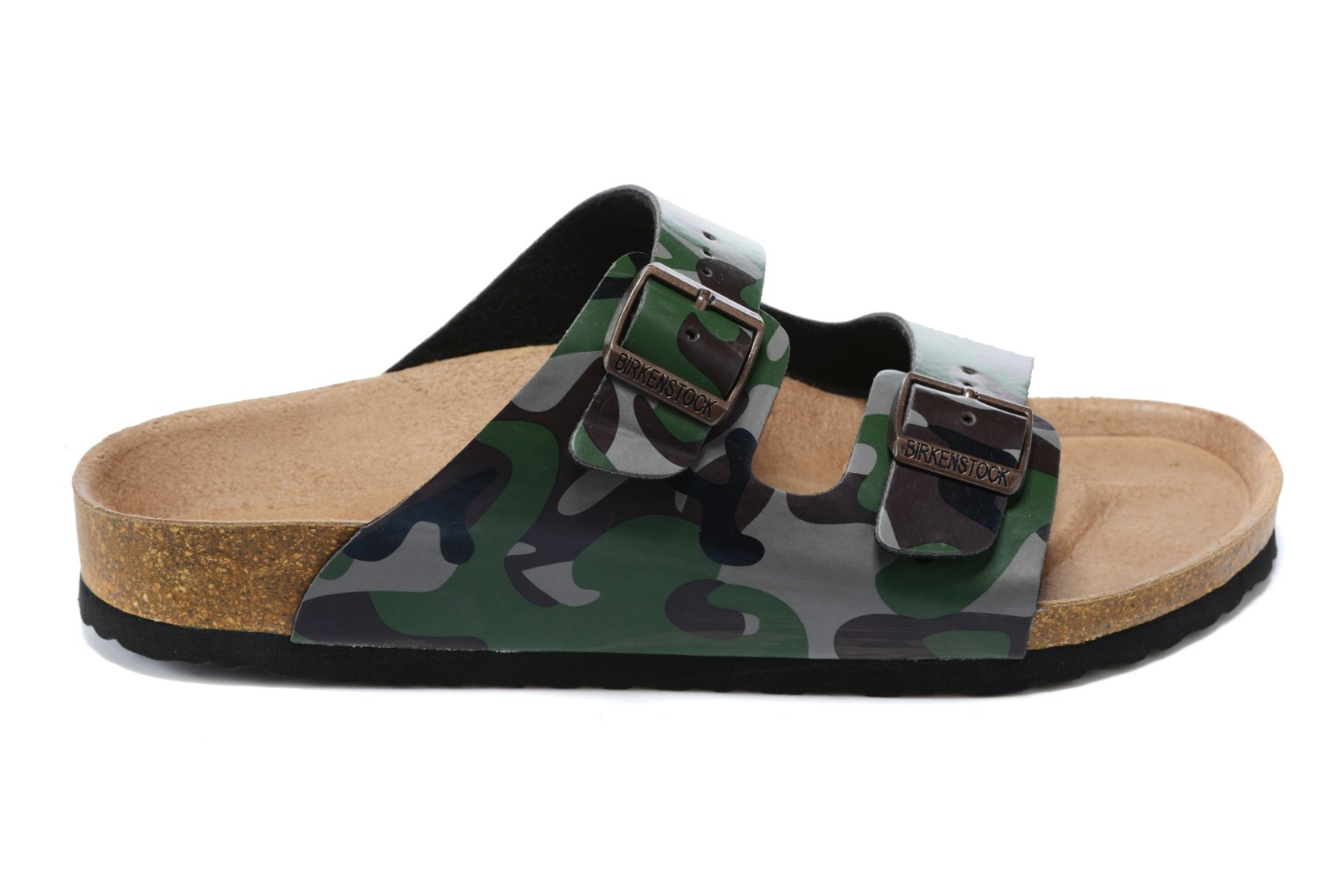 Birkenstock Two-Button Green Camouflage Matte Leather Casual Slippers