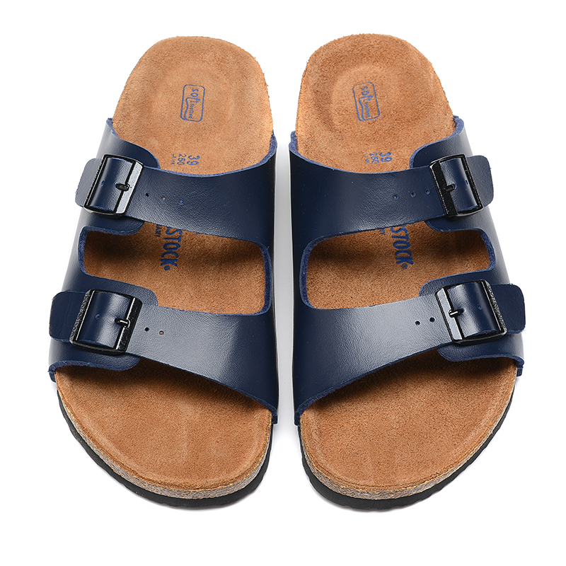 Birkenstock Two-Button Navy Casual Leather Slippers