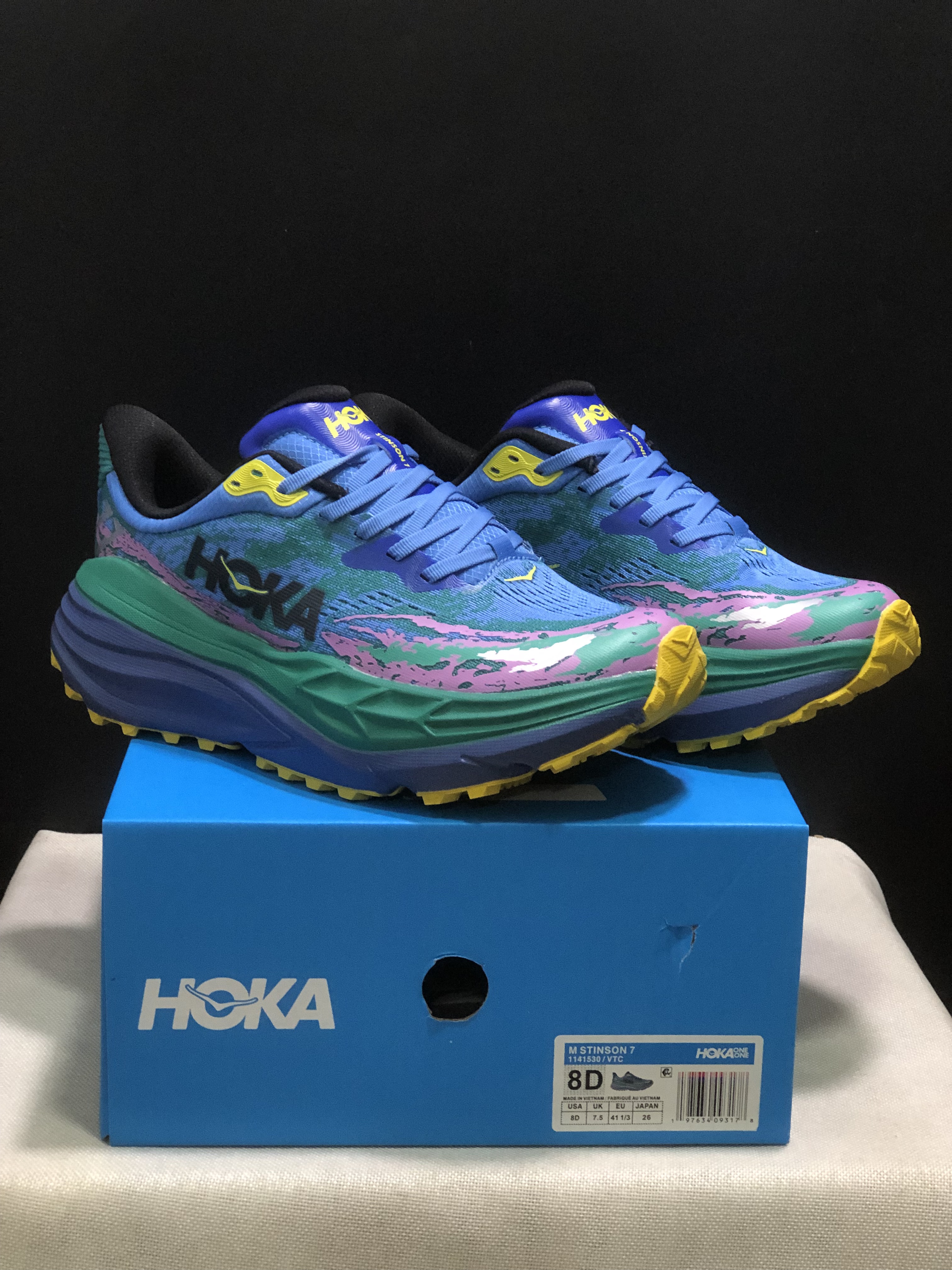 Hoka One One Stinson 7 Comfortable Anti-slip Running Shoes Blue/Camouflage/Green