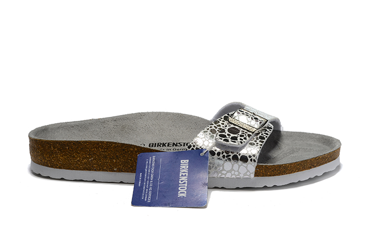 Birkenstock Single Button Gray Metal Stone Leather Slippers