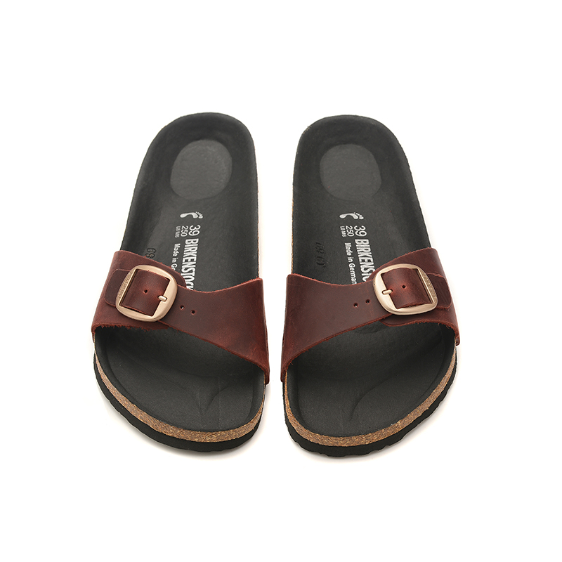 Birkenstock Single Button Vermilion Matte Leather Slippers