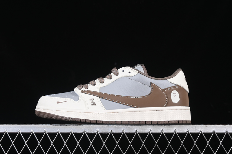 Travis Scott Fragment Design Nike Air Jordan 1 Low Bape OG SP White Grey Brown Sneakers