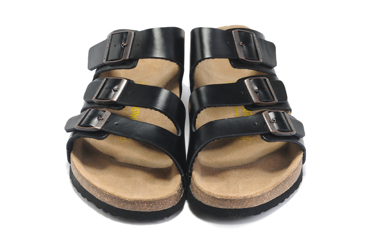 Birkenstock Three-Button Black Matte Leather Casual Sandals