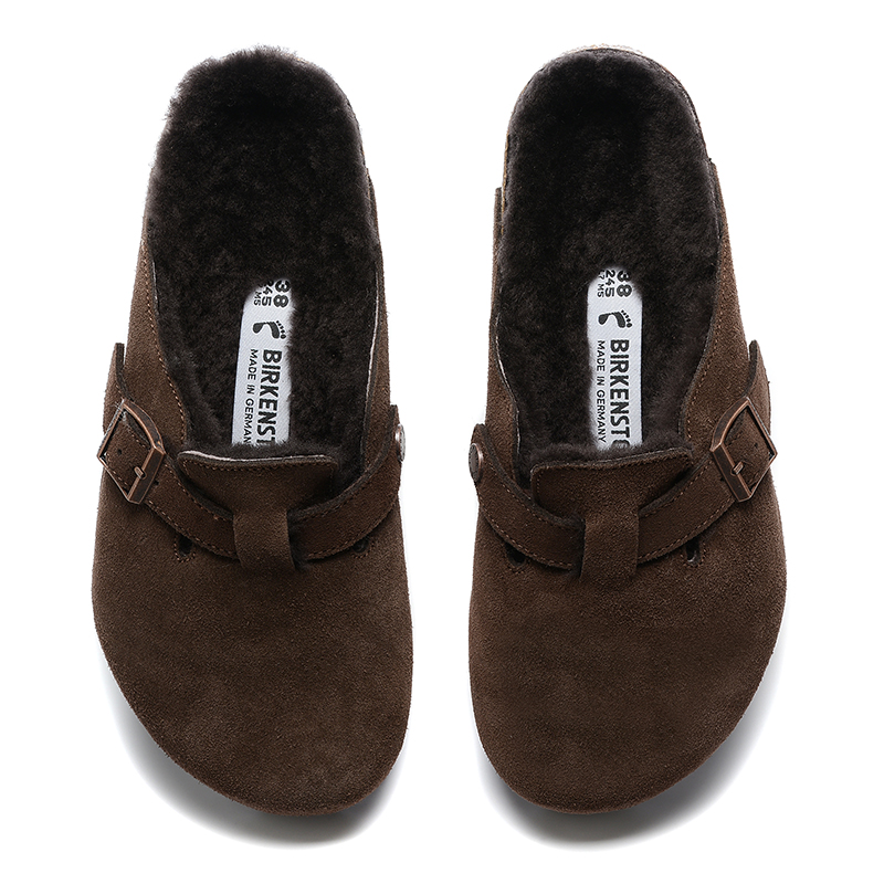 Birkenstock Dark Brown Suede Black Shearling Lining Clog Shoes