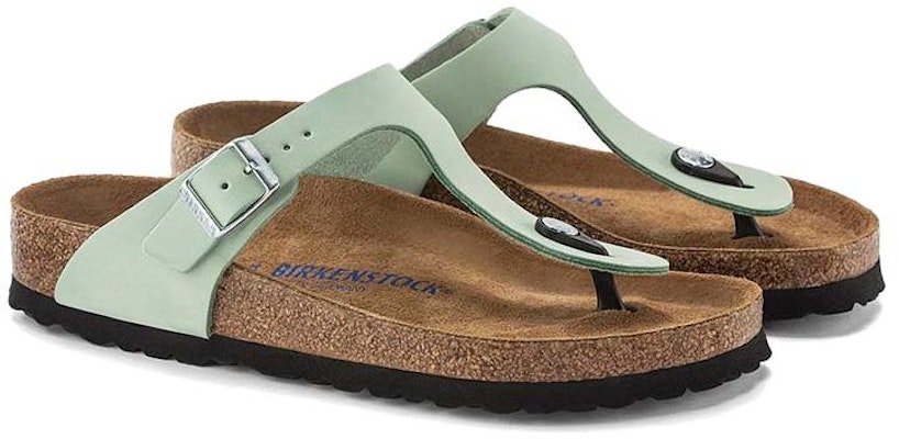 Birkenstock Gizeh Matcha Green Soft Footbed Nubuk Leather 1024062 Fashion Slippers