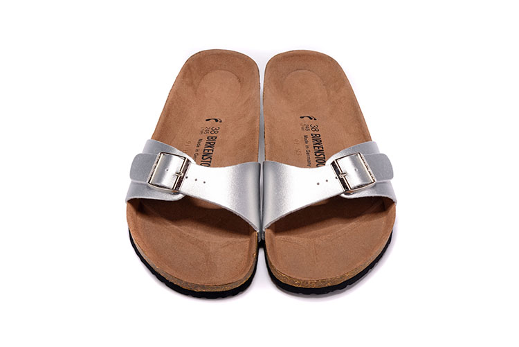 Birkenstock Single Button Silver Matte Leather Slippers
