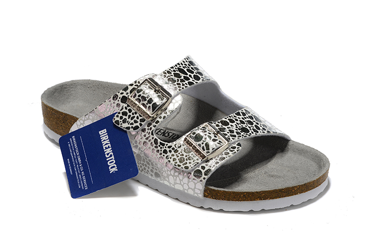 Birkenstock Two-Button Gray Metal Stone Matte Leather Slippers