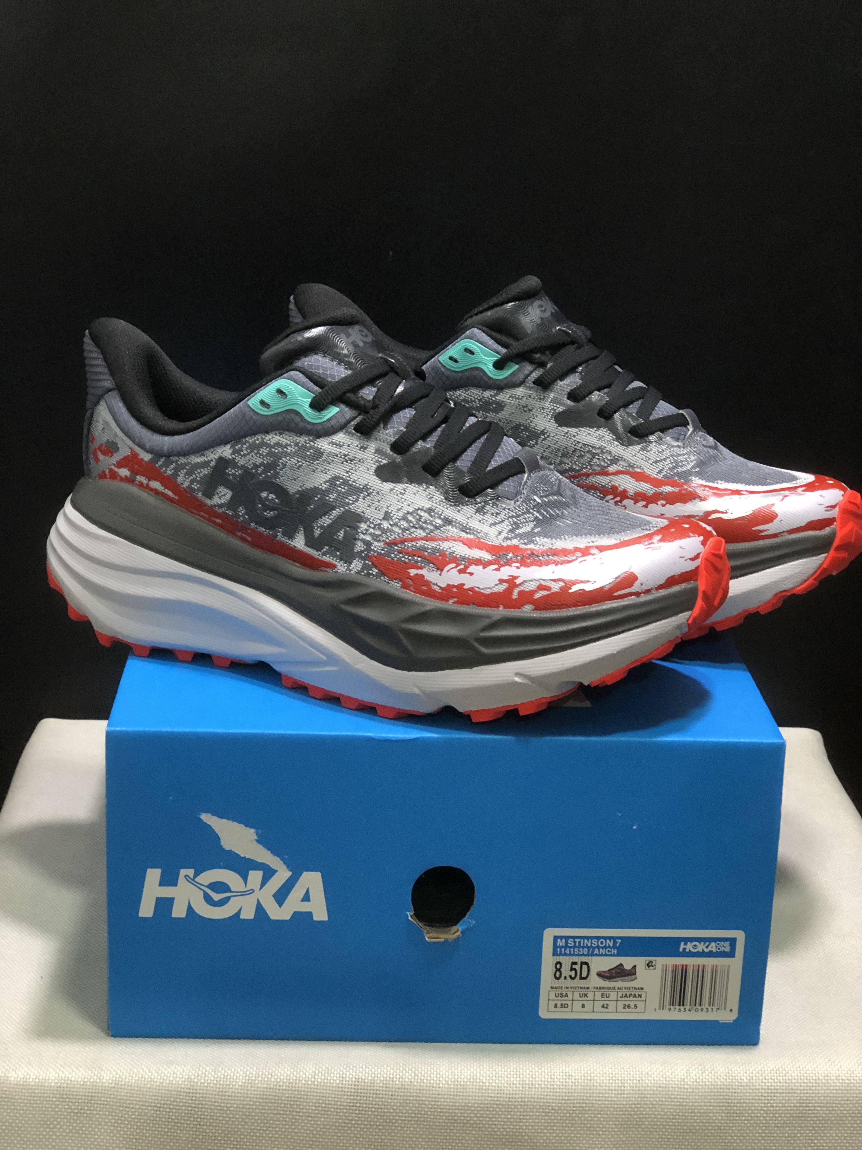 Hoka One One Stinson 7 Comfortable Anti-slip Outdoor Running Shoes Sneakers Gray/Red