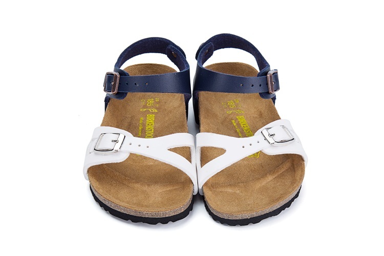 Birkenstock Single Button White And Blue Double Color Matte Leather Sandals
