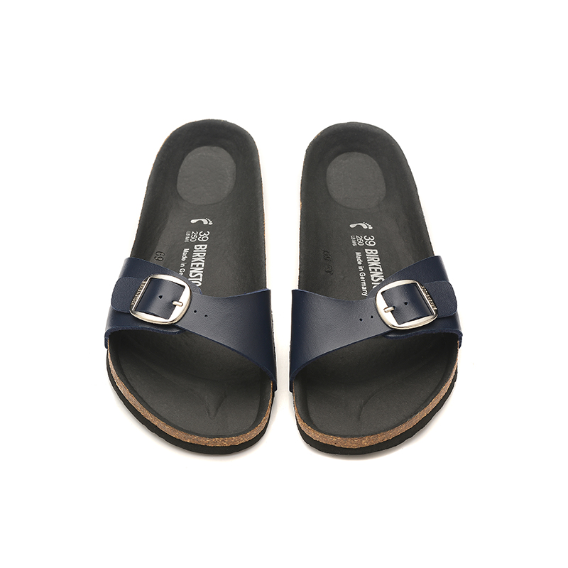 Birkenstock Single Button Black Matte Leather Slippers